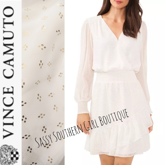 Vince Camuto Dresses & Skirts - ⭐🆕 Vince Camuto white and gold metallic print mini dress